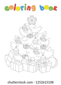 New year tree. Coloring book for kids. Digital illustration
