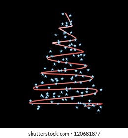 New Year tree consisting of stars on a dark black background.Vector