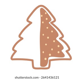 new year tree cookie with chocolate drizzle, festive illustration