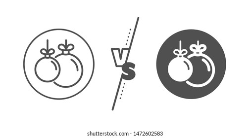 New year tree decoration sign. Versus concept. Christmas ball line icon. Line vs classic christmas ball icon. Vector