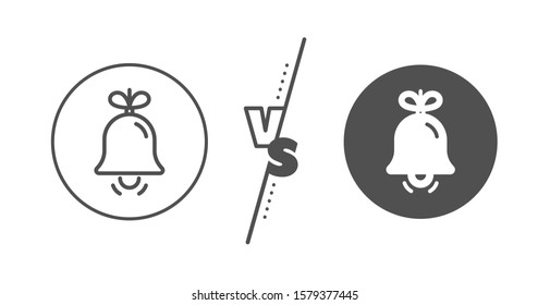New year tree decoration sign. Versus concept. Christmas bell line icon. Line vs classic bell icon. Vector