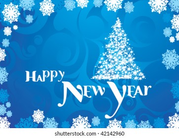 New year tree illustration on the blue background