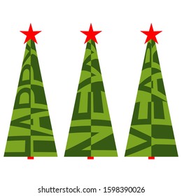 new year tree with inscription with text happy new year, vector festive new year tree symbol new life holiday, gifts and joy
