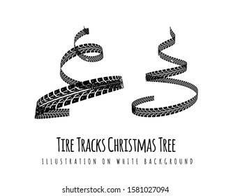 New Year tree made of tire tracks twisted in a spiral shape.  Vector 3d illustration on a white background.