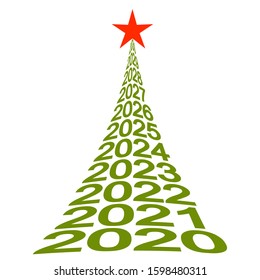 new year tree numbers 2020, vector Christmas tree symbol of new life, well-being and a beautiful future