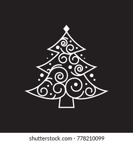 New Year tree on the black. Abstract vector  shape. Festive decoration for your design.