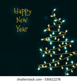 New Year tree from realistic garlands on a blue background. Vector illustration