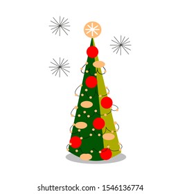 New Year tree in retro style. Vector image on a white background.