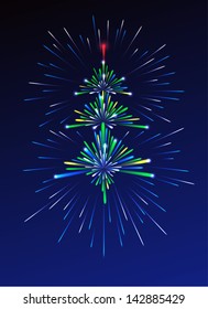 New Year Tree Shaped Fireworks EPS10. Contains transparent objects used for illumination effect. Image is layered.