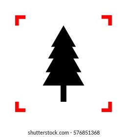 New year tree sign. Black icon in focus corners on white background. Isolated.