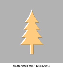 New year tree sign. Emboss effect with light orange icon on gray background.