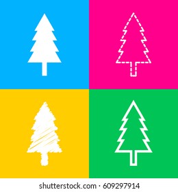 New year tree sign. Four styles of icon on four color squares.