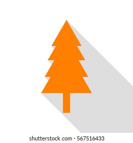 New year tree sign. Orange icon with flat style shadow path.