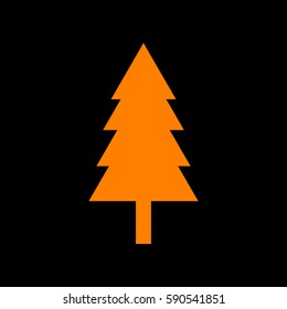 New year tree sign. Orange icon on black background.