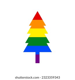 Signo de árbol de año nuevo. Icono en fondo blanco, de los derechos LGBT gay arcoiris. Ilustración.