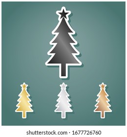 New year tree sign  Set metallic Icons and gray  gold  silver   bronze gradient and white contour   shadow at viridan background  Illustration 