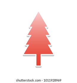 New year tree sign. Vector. Reddish icon with white and gray shadow on white background. Isolated.