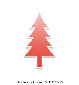 New year tree sign. Vector. Reddish icon with white and gray shadow on white background. Isolated.