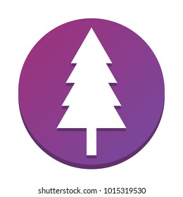 New year tree sign. Vector. White icon with flat shadow on purpureus circle at white background. Isolated.