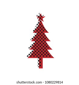 New year tree sign. Vector. Brown icon with shifted black circle pattern as duplicate at white background. Isolated.