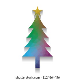New year tree sign. Vector. Colorful icon with bright texture of mosaic with soft shadow on white background. Isolated.