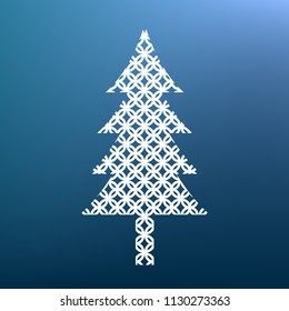 New year tree sign. Vector. White textured icon at lapis lazuli gradient background.