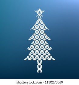 New year tree sign. Vector. White textured icon at lapis lazuli gradient background.