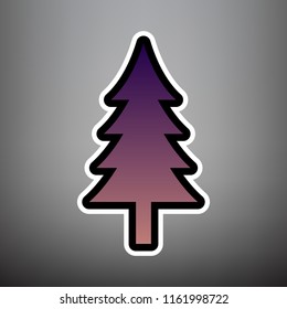 New year tree sign. Vector. Violet gradient icon with black and white linear edges at gray background.