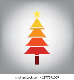 New year tree sign. Vector. Horizontally sliced icon with colors from sunny gradient in gray background.