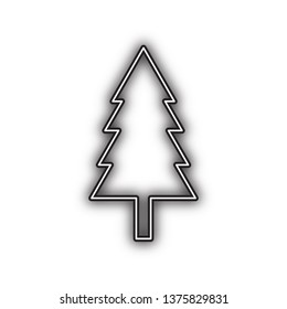 New year tree sign. Vector. Double contour black icon with soft shadow at white background. Isolated.