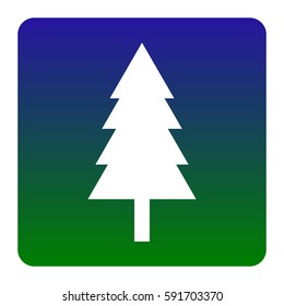 New year tree sign. Vector. White icon at green-blue gradient square with rounded corners on white background. Isolated.