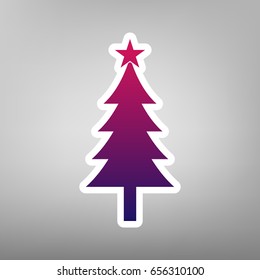 New year tree sign. Vector. Purple gradient icon on white paper at gray background.