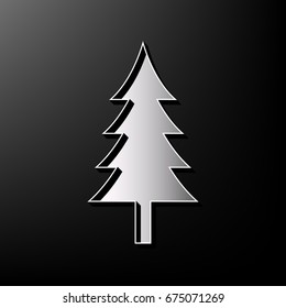 New year tree sign. Vector. Gray 3d printed icon on black background.
