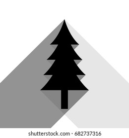 New year tree sign. Vector. Black icon with two flat gray shadows on white background.