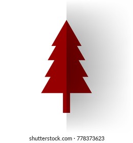 New year tree sign. Vector. Bordo icon on white bending paper background.