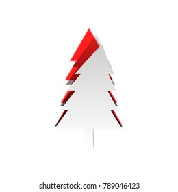 New year tree sign. Vector. Detachable paper icon with red body stock. Isolated.