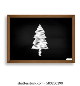 New year tree sign. White chalk icon on black school board with 