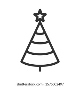 New Year tree with a star. linear icon. Editable stroke