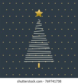 New Year tree with a star on a blue background. Vector illustration