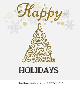 New Year Tree of Swirls: Elegant Classic Design tree with a scattering of snowflakes