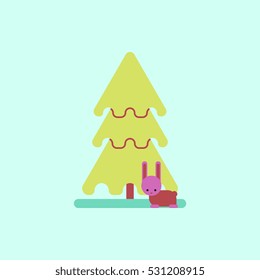 new year tree Vector illustration christmas tree and rabbit