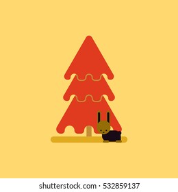 new year tree Vector illustration christmas tree and rabbit