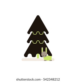 new year tree Vector illustration christmas tree and rabbit