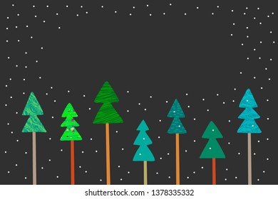 New year trees hand drawn background green and grey illustration for postcards prints posters christmas