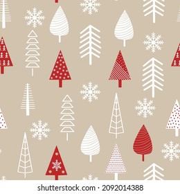 Neujahrspalmen handgezeichnet Vektorgrafiken nahtlos. schwarze Tannenbäume doodle Zeichnungen auf beigem Hintergrund. Traditionelle Weihnachtsmotive. Botanische Textilien, Tapeten, Verpackungsdesign