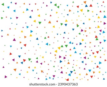 New Year Triangular Confetti. Light Rainbow glitter confetti background. Colored festive texture