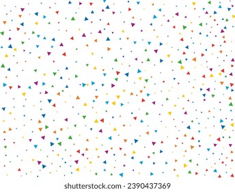 New Year Triangular Confetti. Light Rainbow glitter confetti background. Colored festive texture.