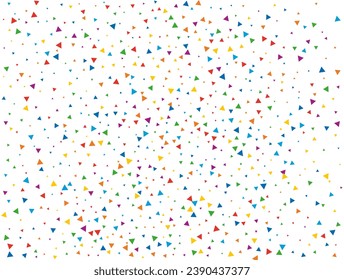 New Year Triangular Confetti. Light Rainbow glitter confetti background. Colored festive texture.