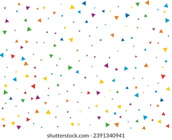 New Year Triangular Confetti. Light Rainbow glitter confetti background. Colored festive texture