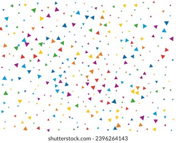 New Year Triangular Confetti. Light Rainbow glitter confetti background. Colored festive texture